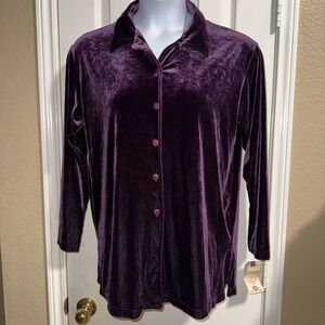 Democracy Velvet Long Sleeve Shirt Women's Dark Purple Size X-Large